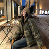 Plaid Print Cotton-Padded Jacket Women Winter Thicken Warm Puffy Bread Clothing Korean Retro Student Down Cotton Parkas Street