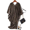 V Collar Pleats Batwing Sleeve Loose Dress For Women Print Clothing Vestido YE853