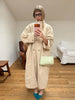 Crinkle Trench Coat Stand Collar Oversized Lantern Sleeve Waterproof Wrinkle Resistant Fabric Autumn Daily Lady Chic Coat