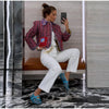 Retro Reversible Quilted Padded Jacket Women Color Block Print Pocket Button Coat Autumn Winter Lady Outerwear