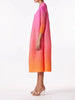 Elegant Gradient Pleated Dress Turtleneck Full Sleeves Pink Orange Mid-Calf Dresses For Women