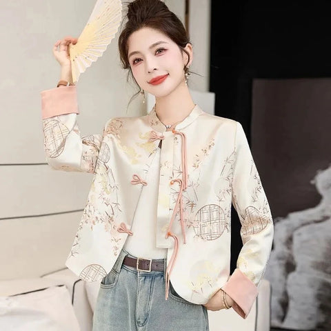 Women's Leisure Jacket Spring Autumn Retro Printing Be All-match Lady Outerwear Chinese Style Ladies Short Coat