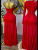 Women Stacked Ruched Draped High Split Pleated Maxi Long Bodycon Dress Holiday Birthday Club Party Evening Dresses