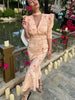 Elegant Printed V-Neck Long Dress Female High Waist Bandage Slim Contrast Party Dress Evening Women's Lace-Up Maxi Dress