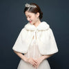 White Womens Winter Thicken Plush Wrap Stole Elbow Length Wedding Bridal Shawl Cape Warm Jacket Shrug with Lace Up Ribbon