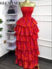 Women Floral Printed Cascading Ruffles Ball Gown Midi Maxi Long Dress Birthday Vacation Holiday Party Dresses Vestidos