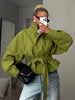 Lace Up Suede Jacket Women Lapel Full Sleeve Single-breasted Pocket Cropped Coat Spring Lady Daily Street Outerwear