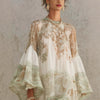 European and American Style Printed Lotus Leaf Hem Dress for Women, Vacation-Inspired, Loose Fit, Flowing, Stylish Shor
