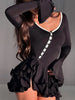 Flare Sleeve Ruffle Sexy Mini Dress Women Robe Irregular Single-breasted V Neck High Waist Slim A-line Club Dress