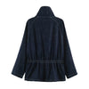 Women's European and American Style Denim Jacket Spring and Autumn Elegant High Street Double Breasted Coats