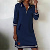 Autumn Winter Versatile Women's Dress Casual Contrasting Color Splicing Lapel Long-sleeved Loose Dress With Pockets