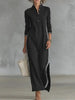 Autumn Vintage Striped Trim Long Sleeve Maxi Dress Women's Stand Collar Button Straight Dress Loose Casual Party Maxi Dresses