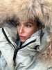Women's Hooded Faux Fur Trim Padded Coat Solid Stand Belt Waist Zipper Stylish Versatile Jacket Winter Warm Parka Outerwear