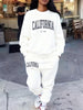 2 Pcs Hoodies Set Women California 1850 Letter Print Sweatpants Fleece Pocket Sweatshirt Jogging Outfits Winter Loose Clothes
