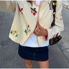 Chic Embroidery Pink Lace Up Woman Short Coat Casual Long Sleeves V Neck Jacket Autumn Lady Commuter Street Outerwear