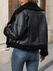 Women's Faux Leather Sherpa Motor Jacket Bomber Aviator Cropped Coat