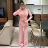 Fall Winter Knitted Suit Solid Cardigan Top Women's O neck Knitted Sweater Straight Trousers Two Piece Set Casual