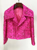 High Street Star Style Designer Jacket Women's Beaded Floral Jacquard Trimmed Jacket