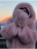 Women's Fluffy Faux Fur Coat Chic Pink Hooded Full Sleeve Loose Warm Jacket Winter Lady Street Outwear