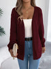 Solid Color Hollow Lantern Long Sleeve Sweater for Women Casual Cardigan Sweaters Autumn Winter Mid-length Jacket Tops