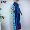 Knitting Rainbow Printing Comfort Warm Winter Holiday Dress Elegant Africa Women Boho Party Long Dress