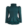 （in stock）Women Victorian Gothic Red Blazer Formal Business Ruffles Slim V Neck Jacket Victorian Elegant Pirate Jacket