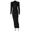 Shoulder Padded Long Sleeve Bodycon Green Party Club Maxi Long Dress Spring Autumn Women Elegant Clothes
