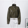Vintage Zippers Short Leather Jackets Women's Casual Lapel Button Pockets Full Sleeve Coat Autumn Lady Chic Streetwear