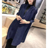 Pleated Singlebreasted Windbreaker Long Spring and Autumn Collar Temperament Coat Seven-point Sleeve Joker Cardigan Woman