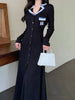 Brand Knitted Maxi Dress Elegant Turn-down Collar Embroidery Long Sleeve Shirt Dress Lady Sweater Vestidos