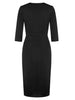 Women’s Elegant V Neck Autumn Solid Color Midi Dress Button Detail Pencil Dress Suitable for Office Work and Business Occasions