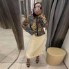 Vintage Floral Print Women Cropped Jacket Contrast Velvet Collar Zip Up Long Sleeve Slim Fit Side Pockets Coat Outerwear