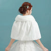 White Womens Winter Thicken Plush Wrap Stole Elbow Length Wedding Bridal Shawl Cape Warm Jacket Shrug with Lace Up Ribbon