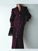 Women's Long Coat Slim V Neck Single Breasted Overcoats Shoulder Pad Maxi Jackets with Belt Winter Lady Commute Outwear