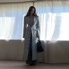 Women's Long Coat Slim V Neck Single Breasted Overcoats Shoulder Pad Maxi Jackets with Belt Winter Lady Commute Outwear