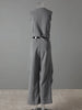 Gray 3 Piece Set Women's Lapel Blazer Short Vest High Waist Drawstring Wide Leg Pants Suit Autumn