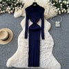 Vestidos Para Mujer Solid Half High Collar Autumn Winter Solid Woman Dresses Korean Sweater Elegant Long Dress