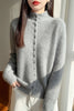 Autumn Winter Women's 100% Merino Wool Knit Cardigan Stand Collar Single Row Button Front Sweater Soft Warm Office Wear Coat