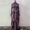 Women's Party Dresses High Waist Pleat Lady Casual High Collar Layered Banquet Dress Elegant Long Sleeve Evening Dress