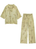 Print Loose Pant Sets Women's Suit Green Oversized Long Sleeve Shirt Set 2 Piece Woman Elegant Floral Lace-Up Trousers Sets