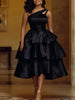 Women Elegant Shiny One Shoulder Ruffle Layered Christmas Party Dresses Date Out Birthday Wedding Guest Event Occasion Gowns