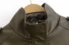 Winter Faux Leather Bomber Jacket Women Short Zipper Front Lapel Outerwear Multiple Pockets Warm Jackets