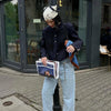 Retro Denim Military Jacket Women Solid Vintage Stand Collar Single Breasted Slim Short Jackets Lady Daily Street Outerwear