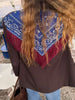 Women Bandana Print Blazer Jacket Triangle Scarf Tassel Fringe Back Loose Suit Coat Casual Office Lady Chic Jacket