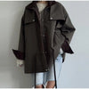 Retro Drew-string Jackets Women's Loose Full Sleeves Buttons Zipper Pockets Lapel Coats Ladies Autumn Solid Outwear