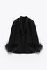 Women's Sparkle Diamond Blazers Coat Female Streetwear Long Sleeve Casual Spliced Feather Chic Suit Coats