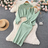 Winter Women Knitted Sets Breading Long Sleeve Pearl Sweater+Knitted Camis Dress Sets Sweater Suits