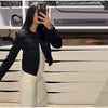 Black Court Style Cropped Jacket For Women Elegant O-neck Long Sleeve Double Breasted Coat Lady Spring Chic Outwear