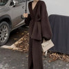 Sweater Set Women's Loose Outer Wear Lazy Style Winter Lace-up Knitted Jacket Cardigan Wide-leg Pants Two-piece Set