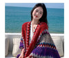 Ethnic Style Cape Oversized Sweater Jacket Women Loose Patchwork Warm Long Scarf Knitted Cardigan Woman